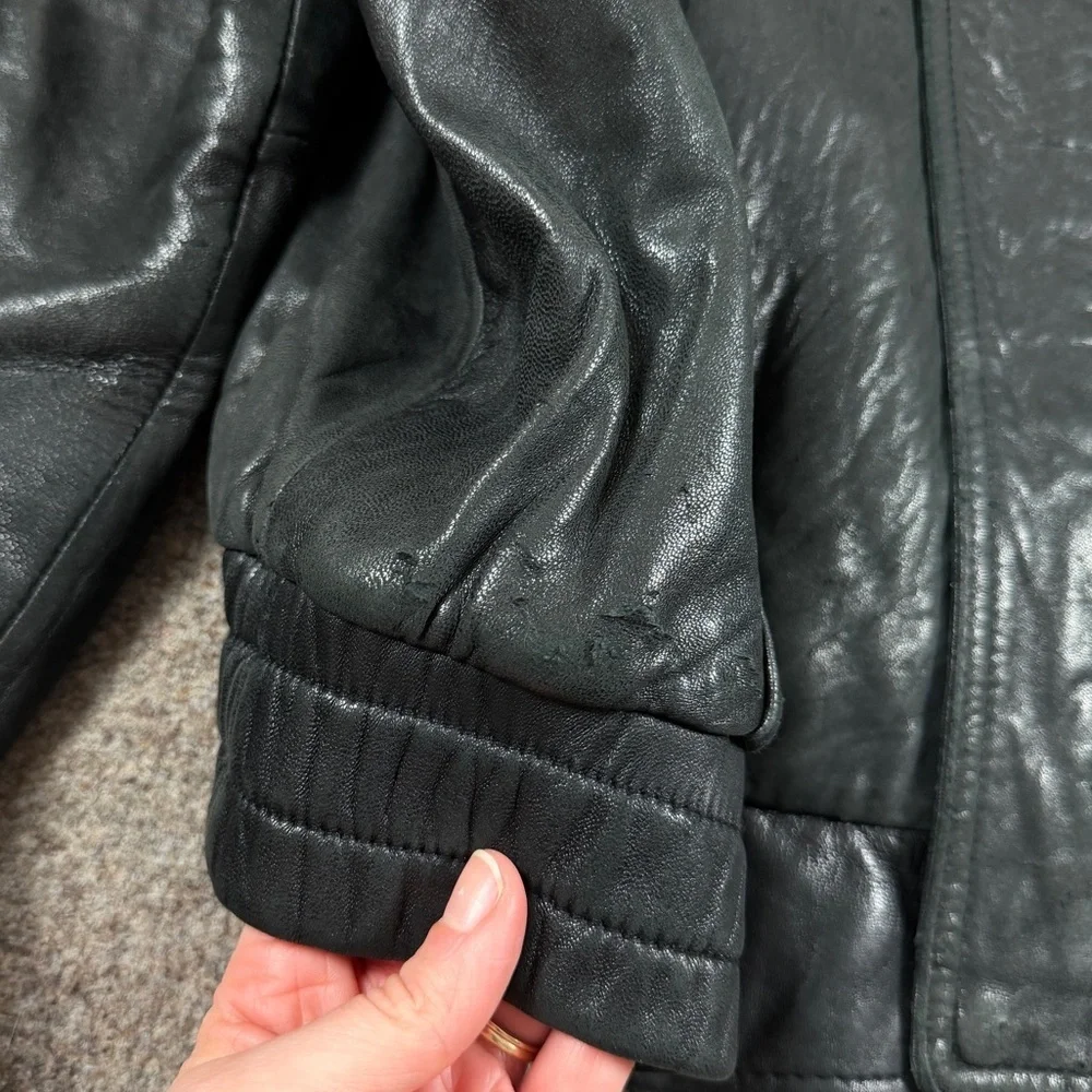 Vintage 90s‎ Prestige Black Soft Genuine Leather Full Zip Bomber Jacket Men’s XL